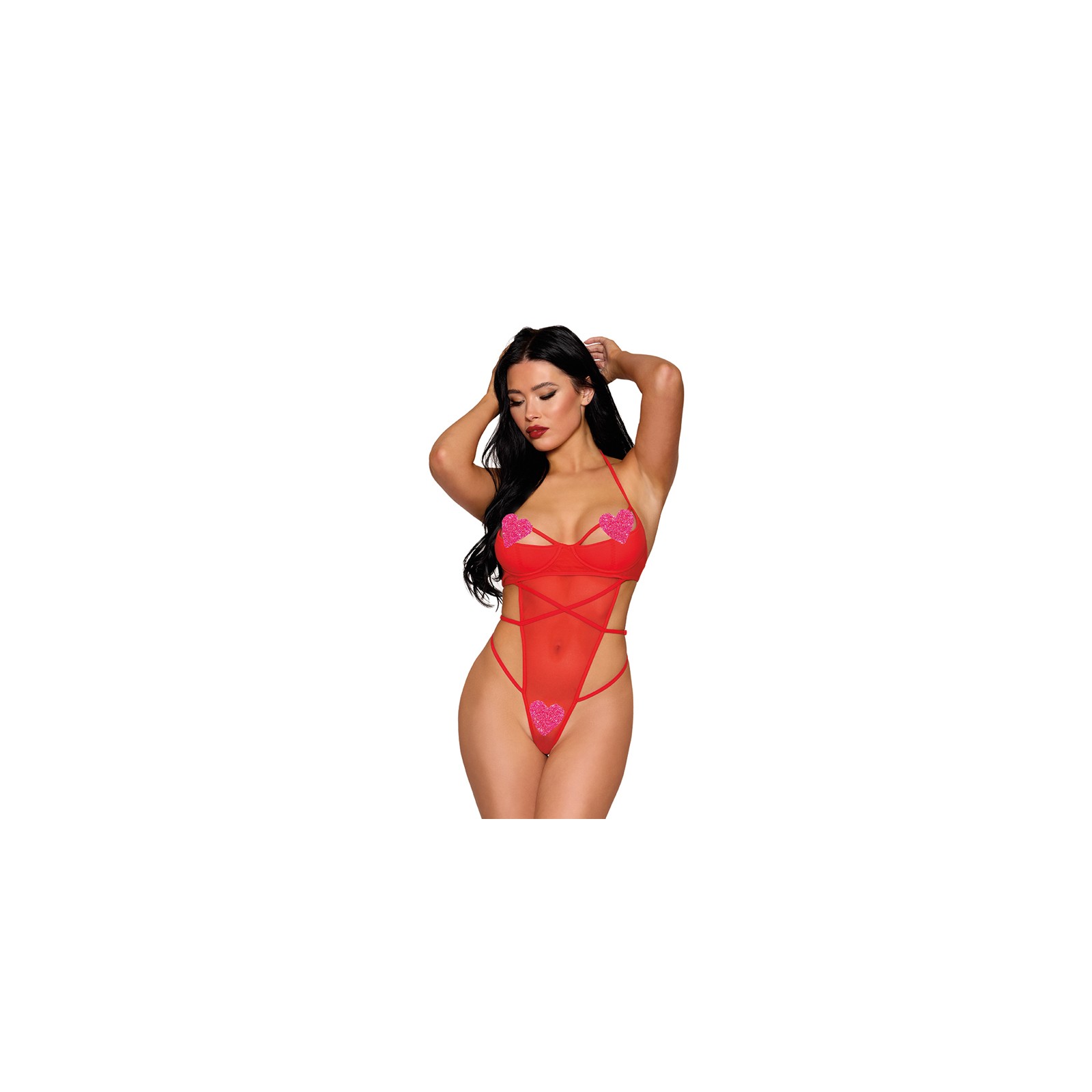 Dreamgirl Red Strappy Mesh Teddy - Seductive Lingerie