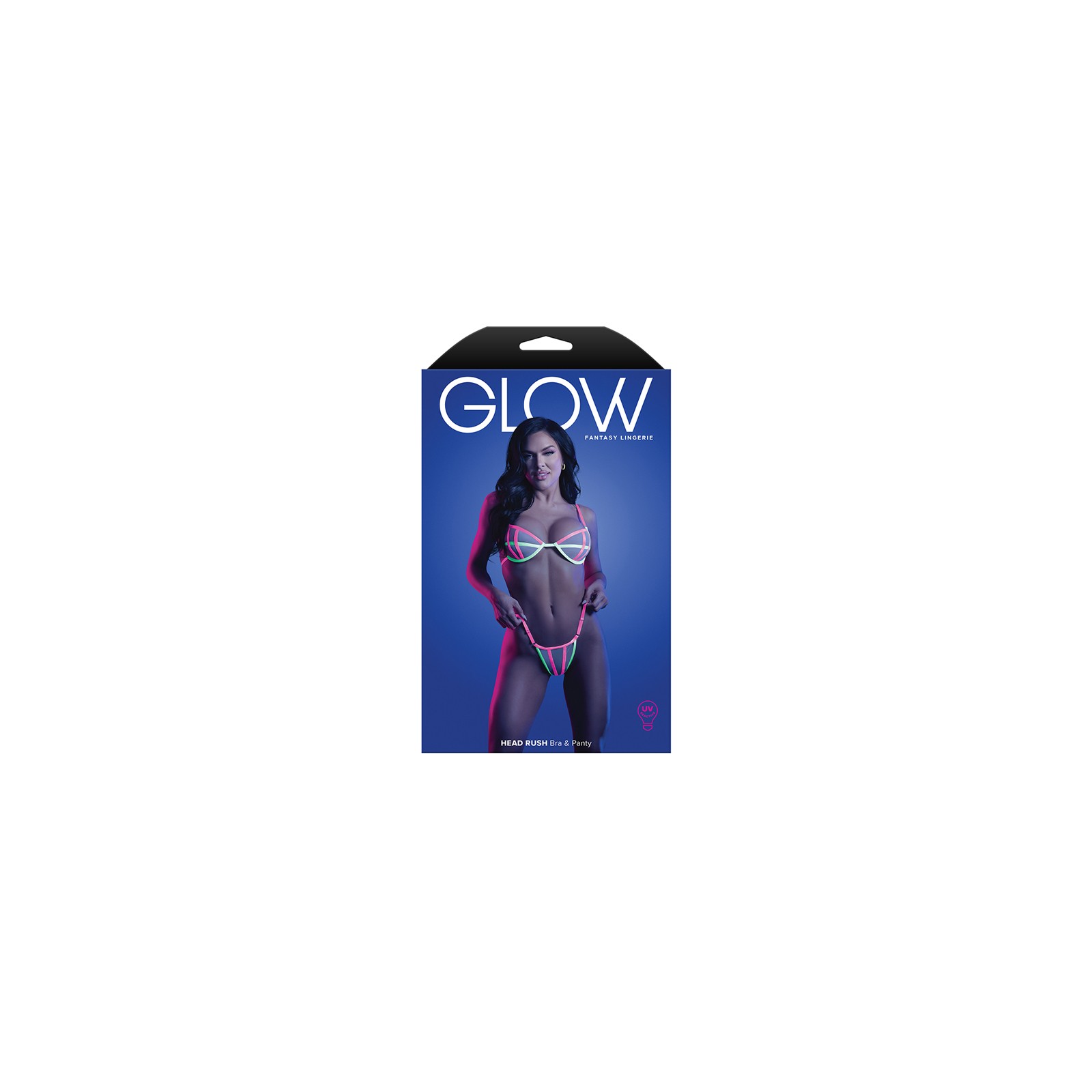 Lencería Fantasía Glow Head Rush - Sujetador y G-String Reactivo UV L/XL