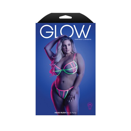 Sostén y G-String UV Reactivo Glow Head Rush de Fantasy Lingerie Talla Queen