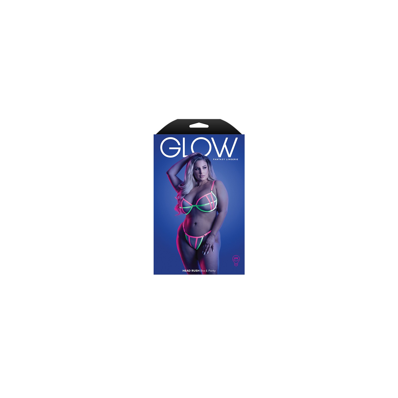 Fantasy Lingerie Glow Head Rush UV Reactive Bra & G-String Queen Size