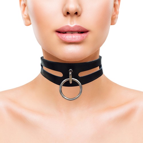 Collar de Cuero Negro Rouge Fashion para Bondage