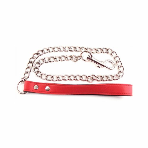 Rouge Leather Leash with Chain Red