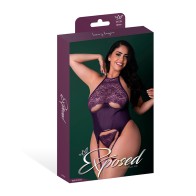 Magic Silk Leather & Lace Basque & Panty Set - Plum Queen Size