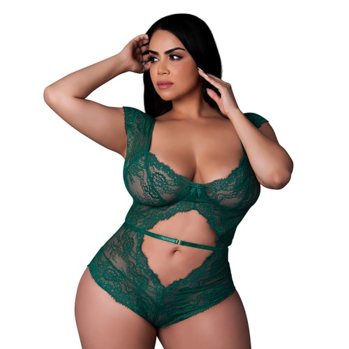 Magic Silk Evermore Cutout Romper Emerald Queen Size - Elegant and Captivating Design