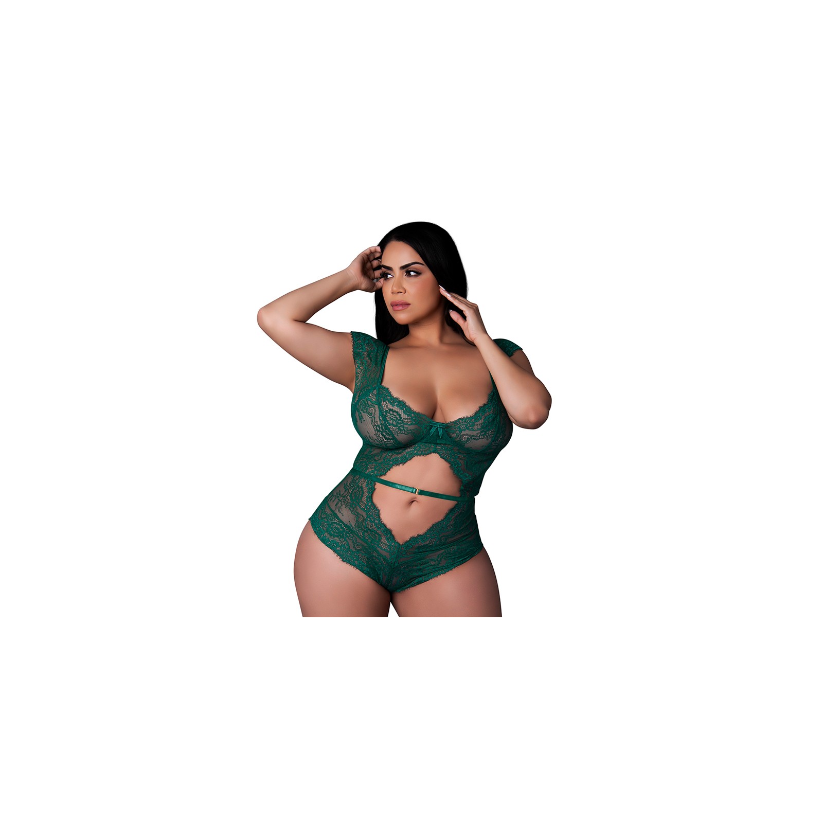 Magic Silk Evermore Cutout Romper Emerald Queen Size - Elegant and Captivating Design