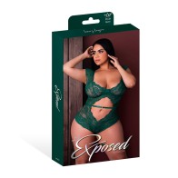 Magic Silk Evermore Cutout Romper Emerald Queen Size - Elegant and Captivating Design