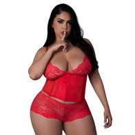 Magic Silk Sugar High Plunge Bustier & Boy Short Set Red Queen Size