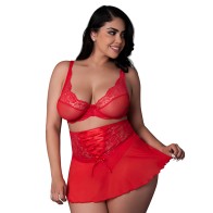 Magic Silk Sugar High Conjunto de Bralette, Falda Cinch y Thong Rojo