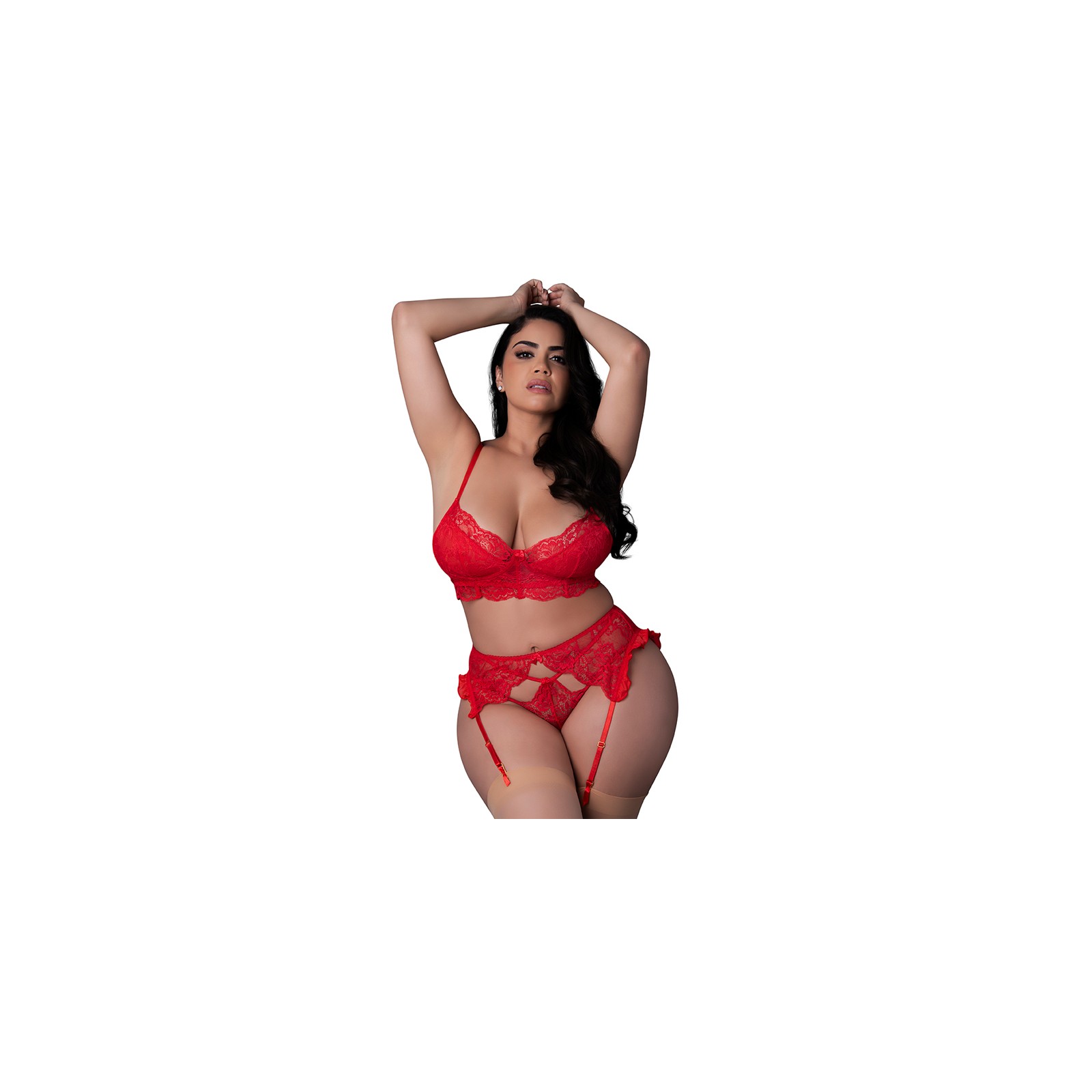 Set de Bra, Garter y Panty Sugar High Magic Silk Rojo Talla Reina