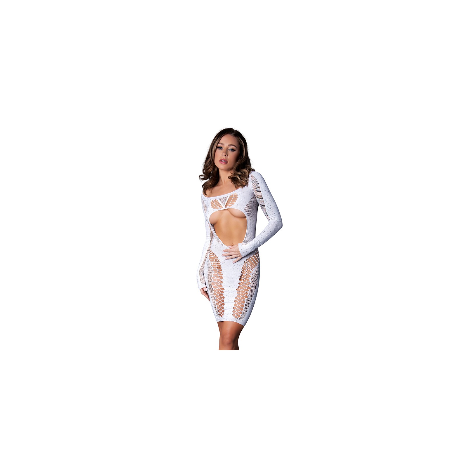 Magic Silk Seamless Long Sleeve Dress in White O/S