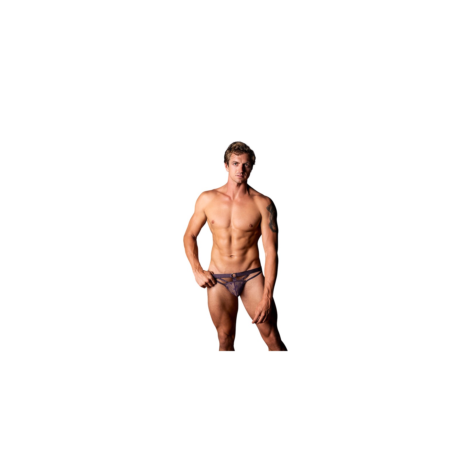 Male Power Love Star Thong with Ring Purple S/M