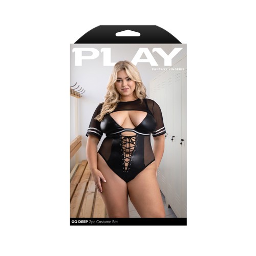 Conjunto de Disfraz de Fútbol Go Deep de Fantasy Lingerie Negro 3XL/4XL