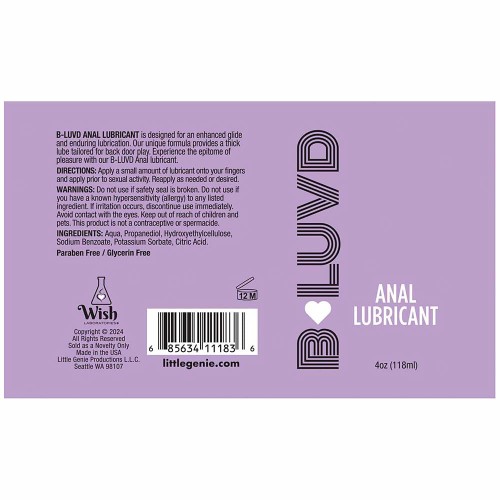 B-Luvd Anal Lube 4 oz.