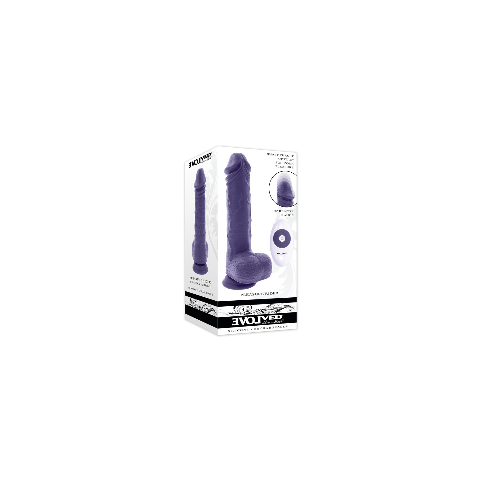 Dildo Recargable Evolved Pleasure Rider con Control Remoto Púrpura