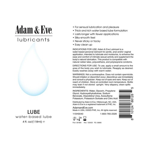 Adam & Eve Lubricante a Base de Agua 4 oz