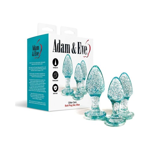 Adam & Eve Glitter Gem Butt Plug Set Blue - 3 Sizes of Fun