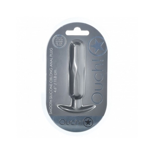 Ouch! Plug Anal Oblongo de Silicona Suave 4.6 in. Gun Metal