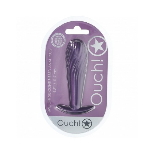 Plug Anal Ribbed de Silicona Suave Ouch! 4.6 in. Púrpura Metálico