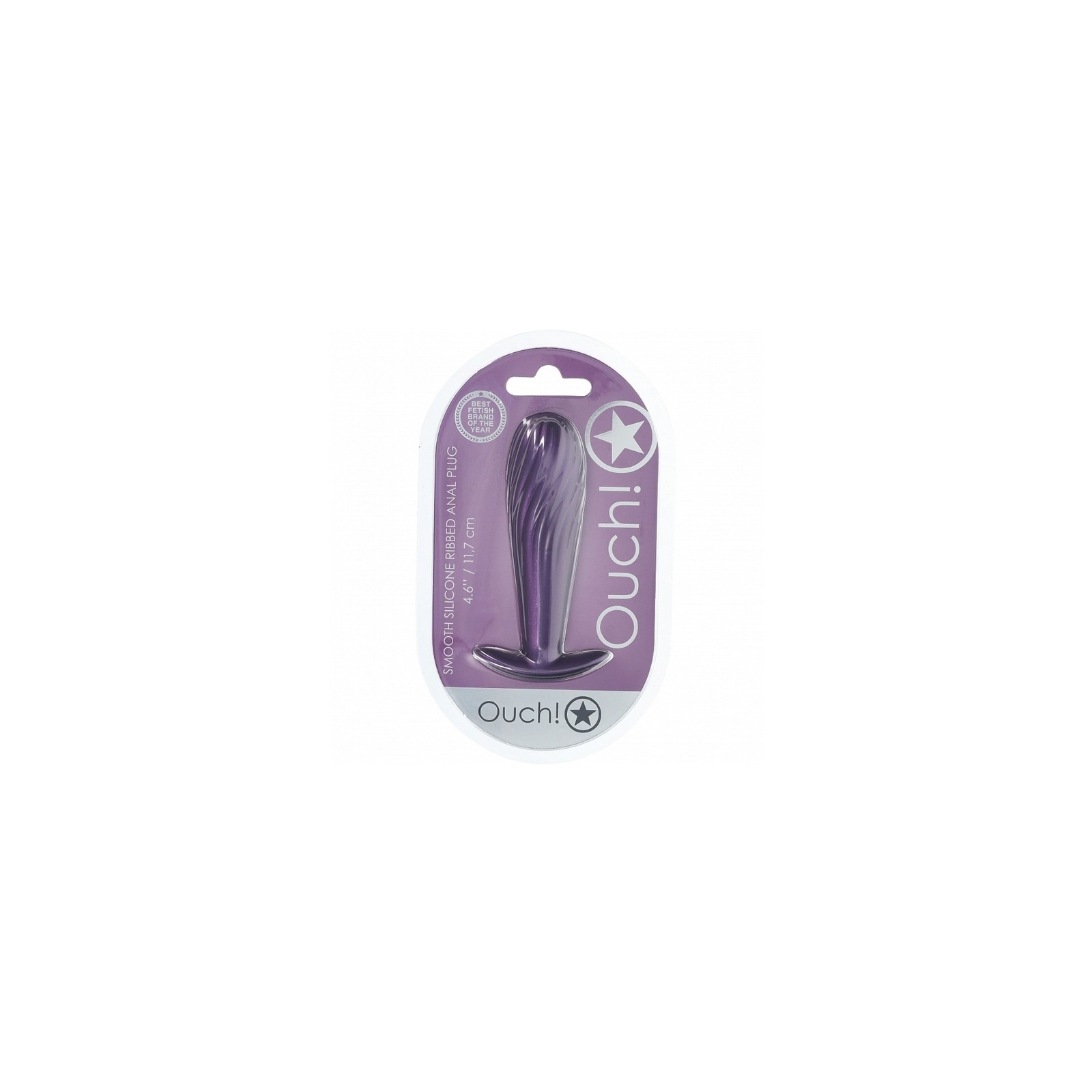 Ouch! Smooth Silicone Ribbed Anal Plug 4.6 in. Metallic Purple