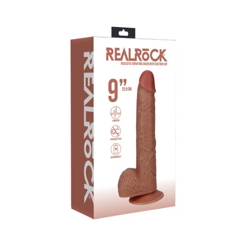 RealRock 9 in. Vibrating Cock with Balls Tan