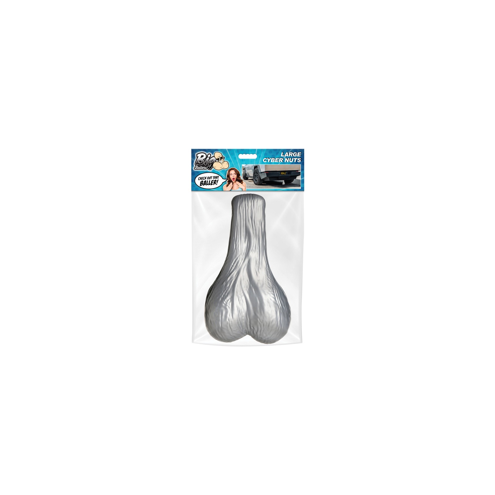 Big Ballers Large Truck Nuts Silver Gag Gift