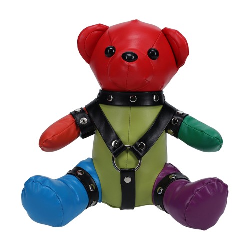 Shots Rainbow Bear Plushie with Black Harness