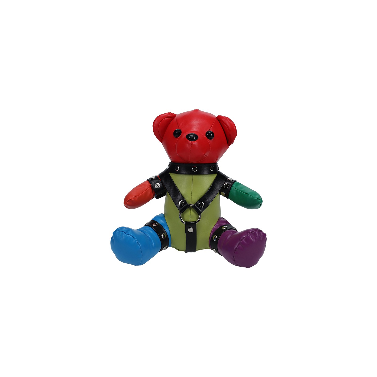 Shots Rainbow Bear Plushie with Black Harness