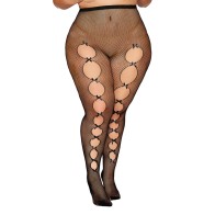 Dreamgirl Fishnet Pantyhose with Cut-Out Details Black Queen Size