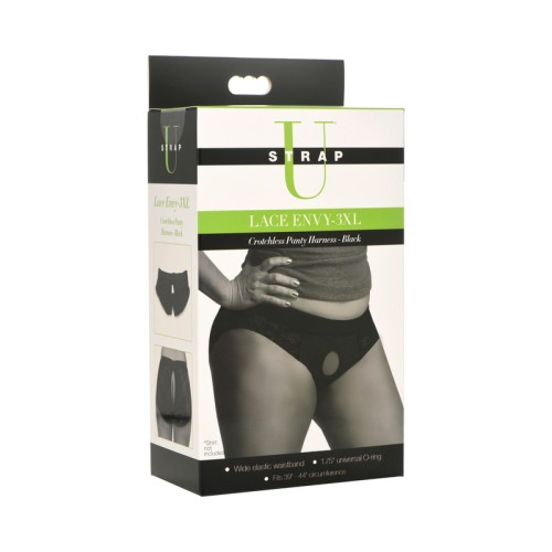 Lace Envy Crotchless Panty Harness Black - Comfort and Play