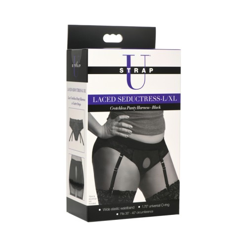 Strap U Laced Seductress Arnés de Cuerpo con Ropa Interior Crotchless para Diversión Strap-On