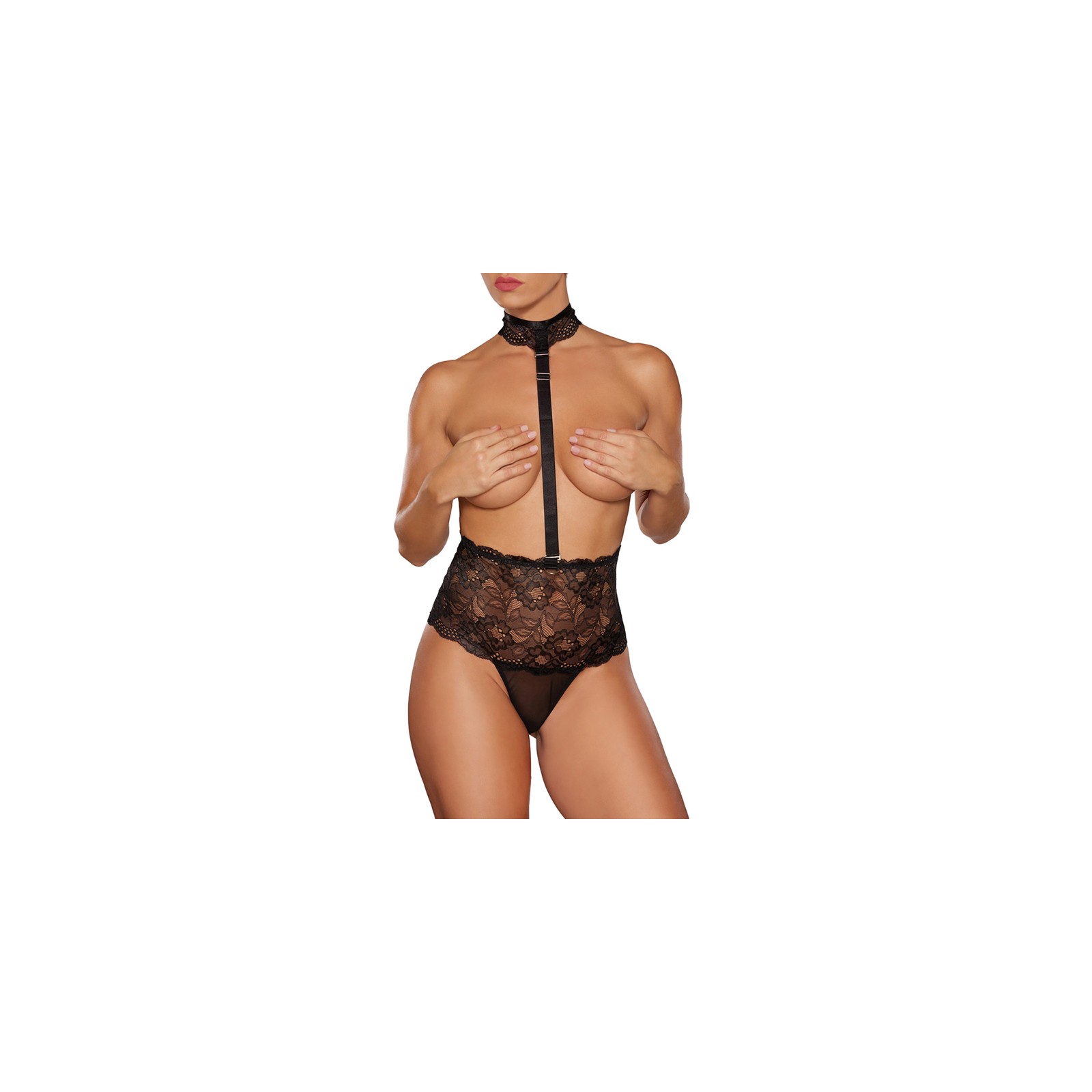 Allure Love Bug Tanga de Encaje de Cintura Alta - Negro O/S