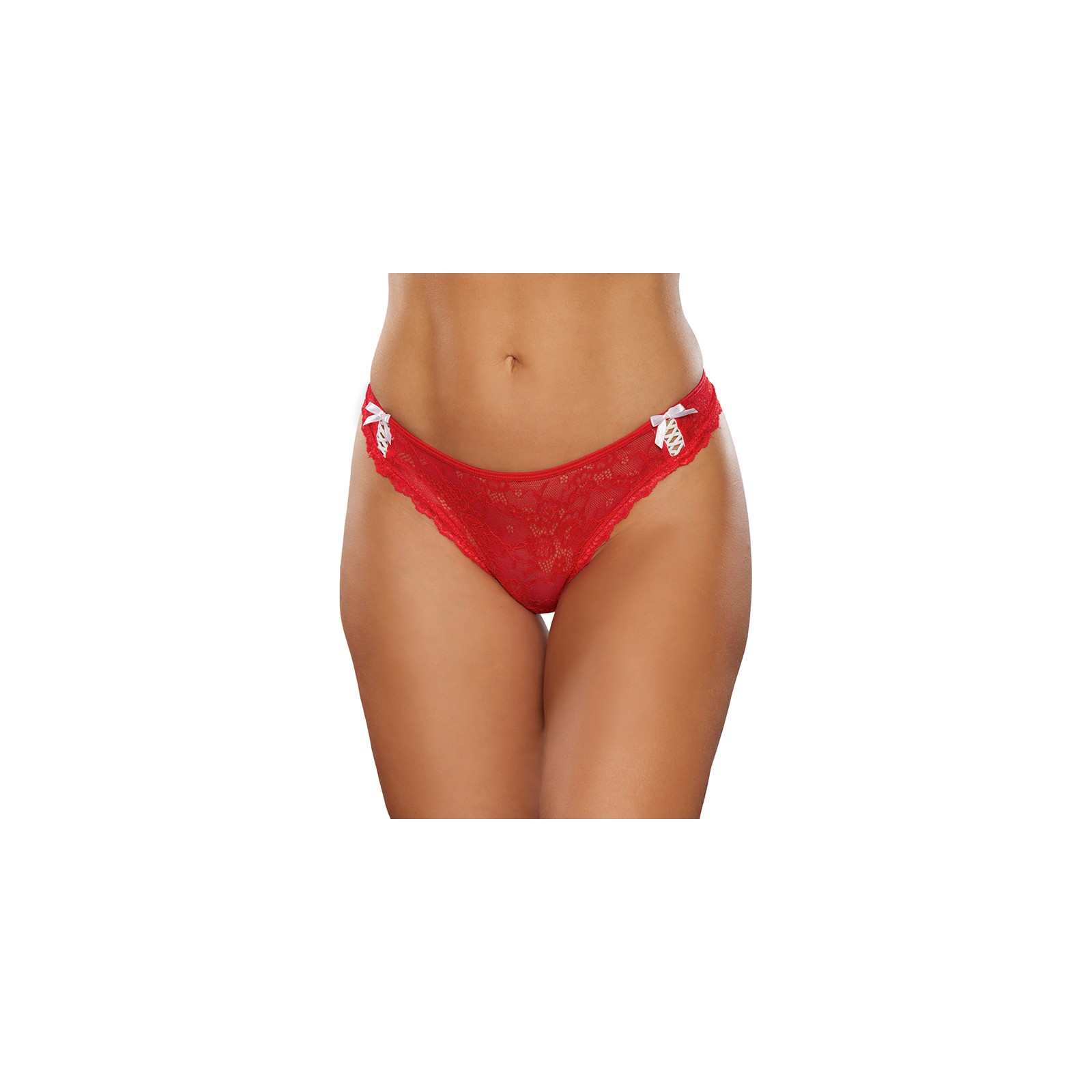 Allure Kisses & Bows Lace Front Thong - Red O/S