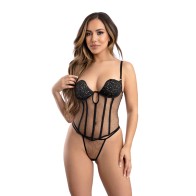 Corset de Malla con Brillos Dorados - Elegancia y Seducción