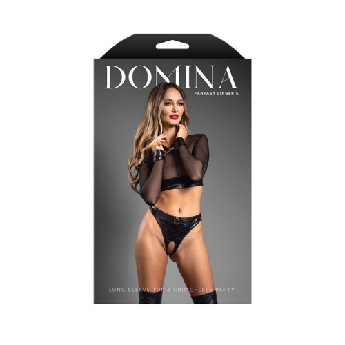 Fantasy Lingerie Domina Faux Leather Top & Crotchless Thong M/L