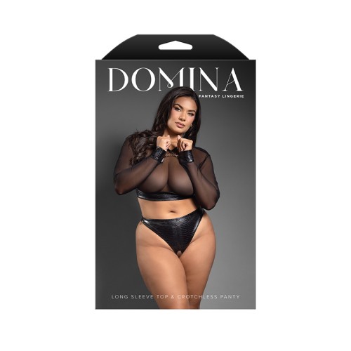 Fantasy Lingerie Domina Faux Leather Mesh Set