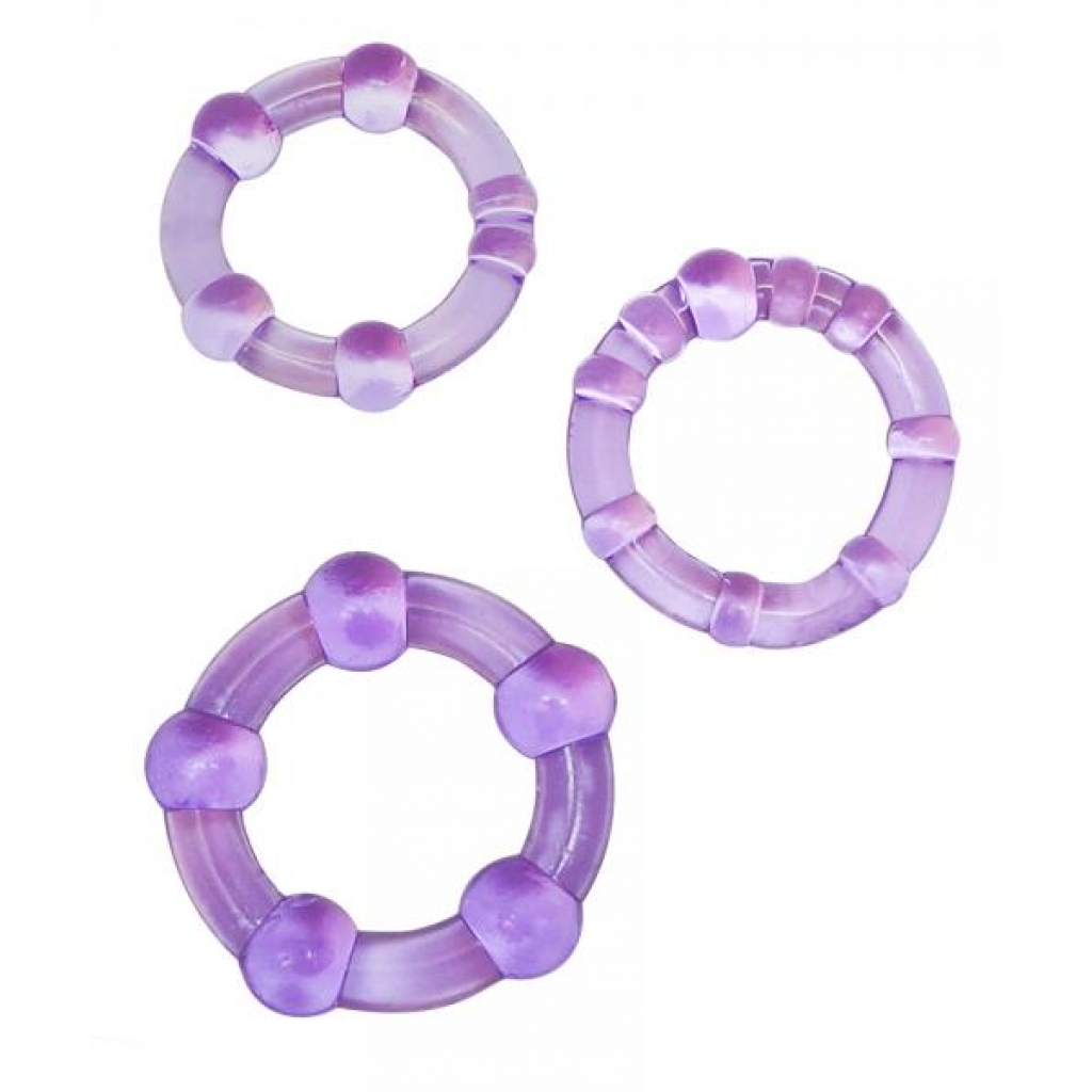 Beaded Elastomer C Rings 3 Pieces Pack - Purple - Cock Ring Trios