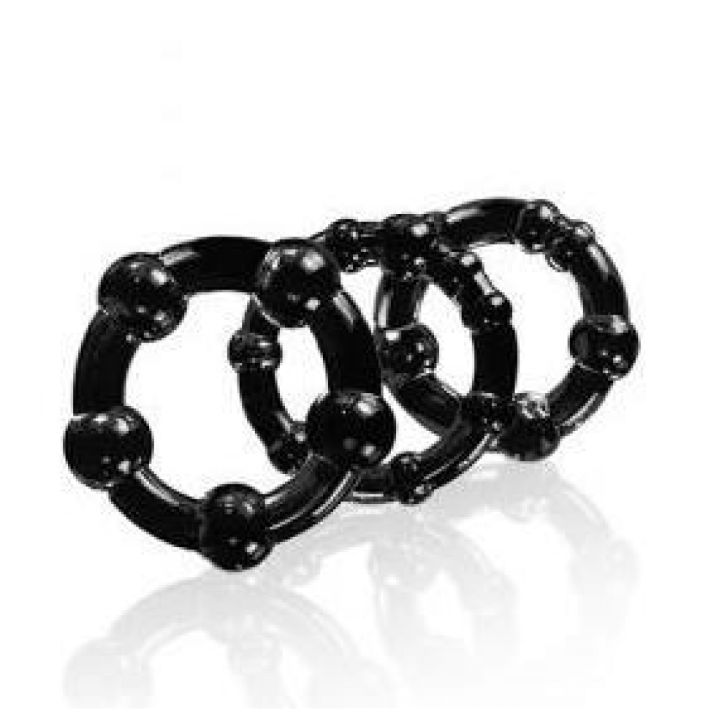 Beaded Cockrings 3 Pieces Pack Black - Cock Ring Trios