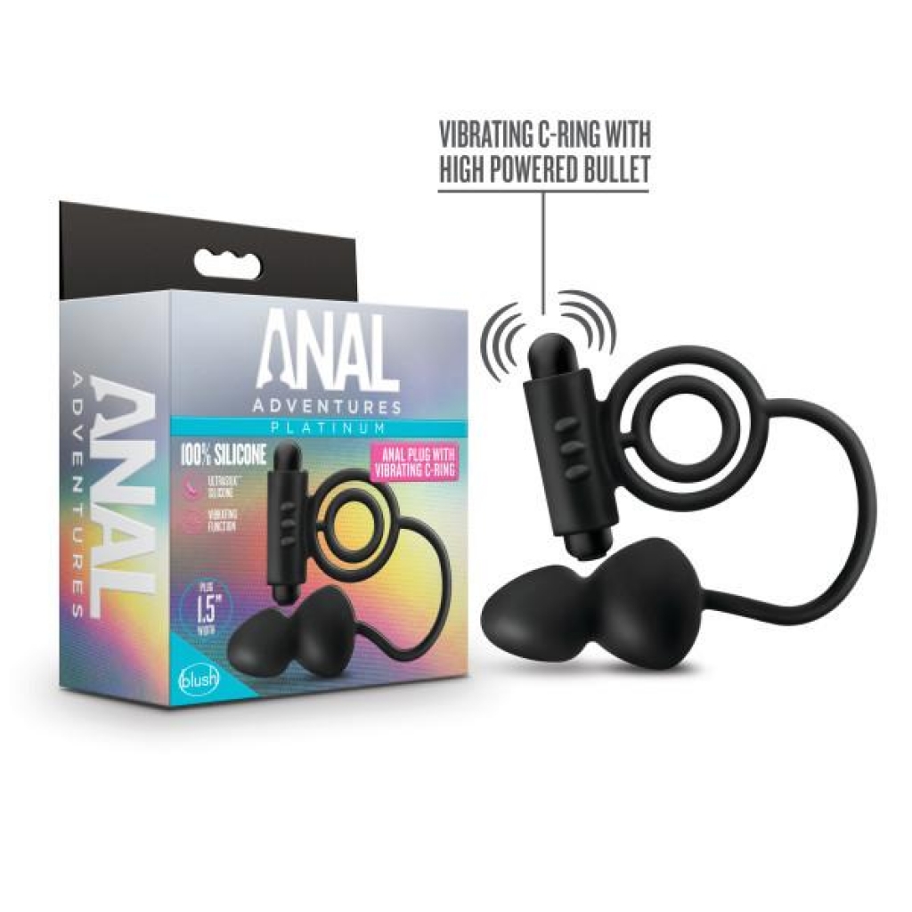 Anal Adventures Platinum Silicone Anal Plug W Vibrating C Ring Black - Anal Plugs