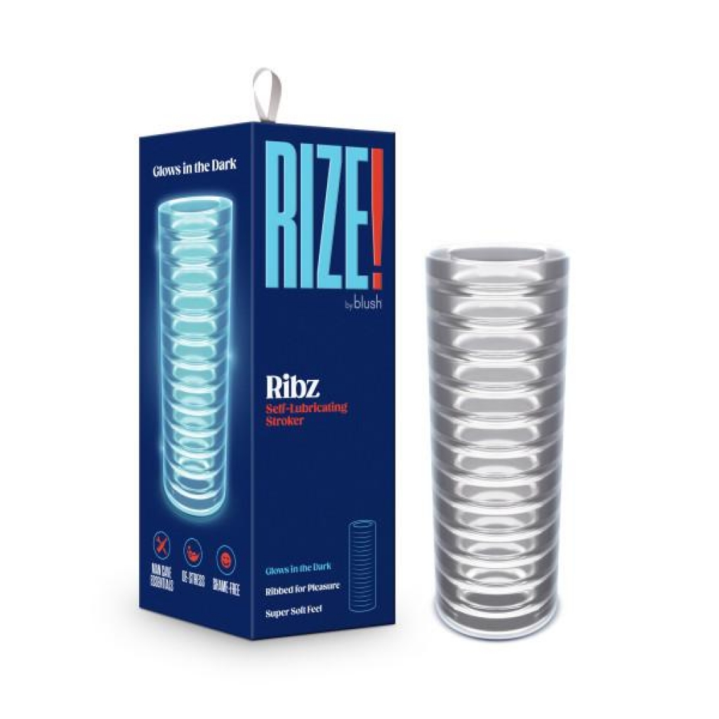 Rize Ribz Glow In The Dark Self Lubricating Stroker Clear - Masturbation Sleeves