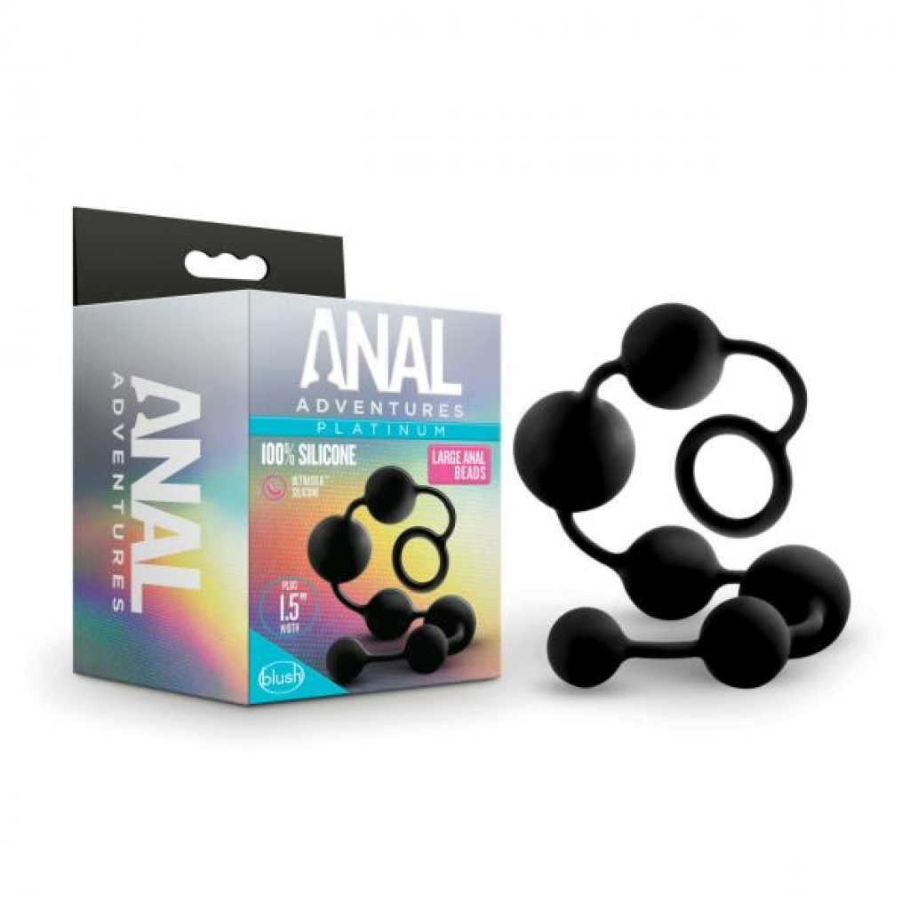 Anal Adventures Platinum Black Silicone Large Anal Beads - Anal Beads