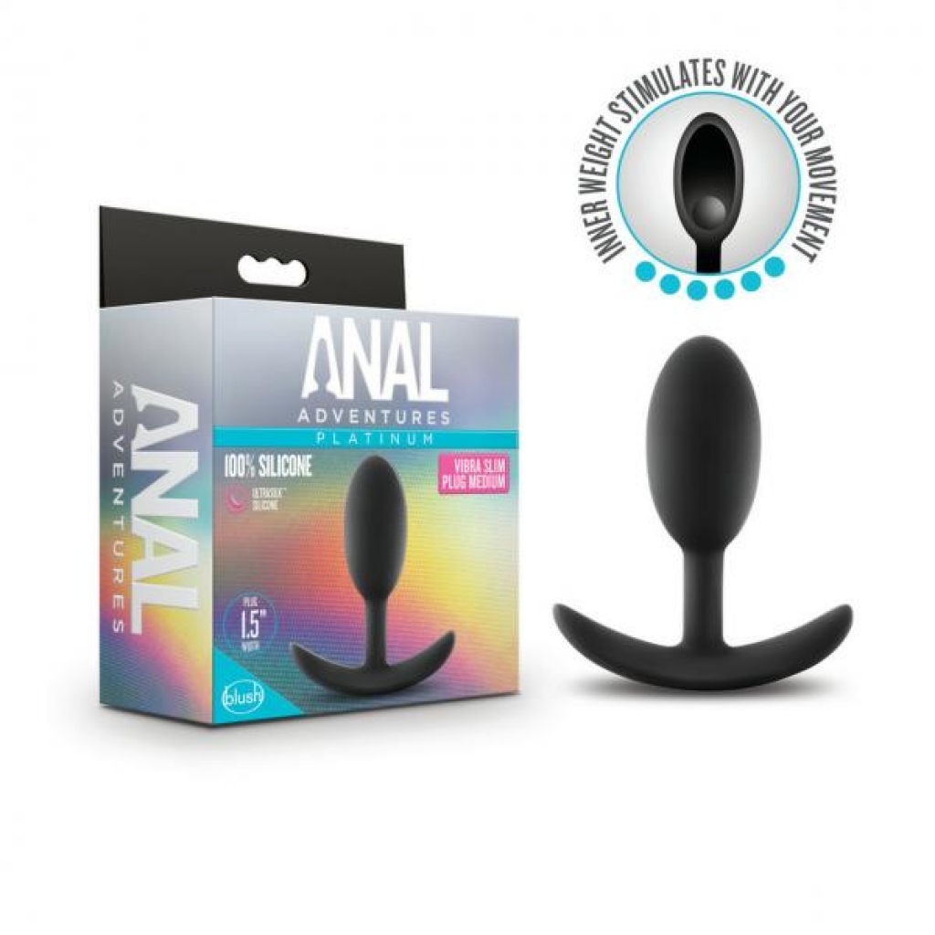 Anal Adventures Platinum Silicone Vibra Slim Plug - Medium Black