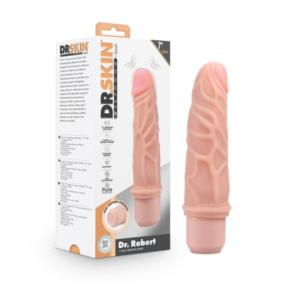 Dr. Skin Silicone Dr. Robert 7 In Vibrating Dildo Beige - Realistic