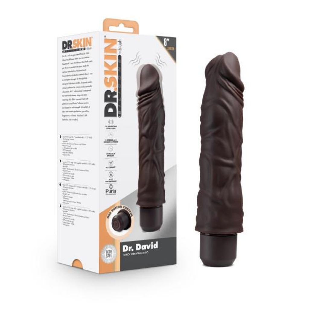 Dr. Skin Silicone Dr. David 8 In Vibrating Dildo Brown - Realistic