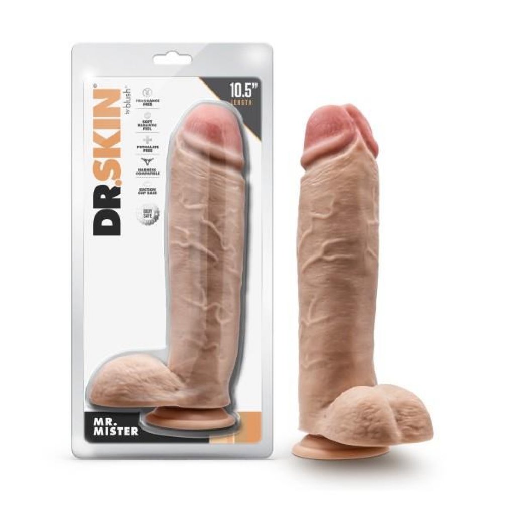Dr. Skin Dr. Mister 10.5in Dildo W/ Balls Beige - Realistic Dildos & Dongs