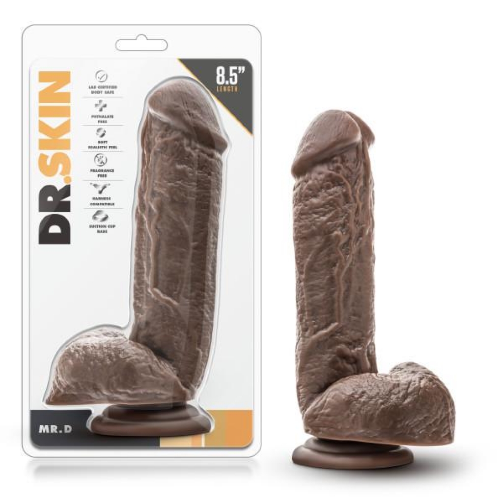 Dr. Skin Mr. D 8.5in Dildo W/ Suction Cup Chocolate - Realistic Dildos & Dongs