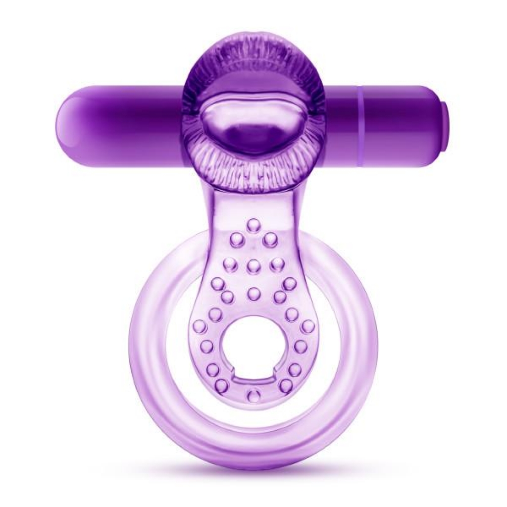 Lick It Vibrating Double Strap Cockring Purple - Couples Vibrating Penis Rings