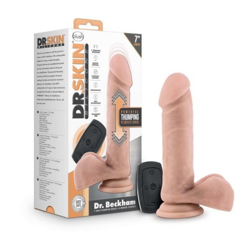 Dr. Skin Dr. Beckham Silicone 7in Thumping Dildo W/ Remote Vanilla - Realistic