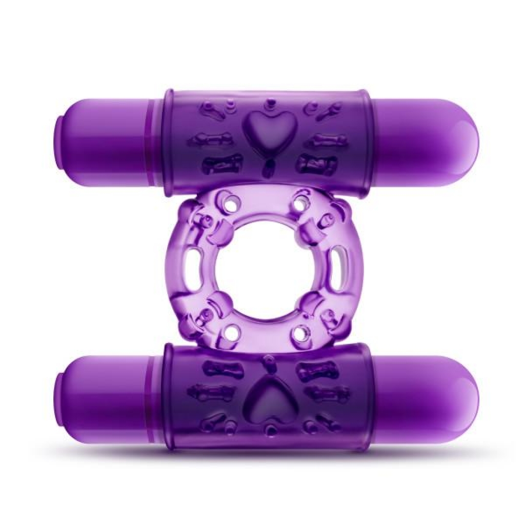 Double Play Dual Vibrating Cock Ring Purple - Couples Vibrating Penis Rings