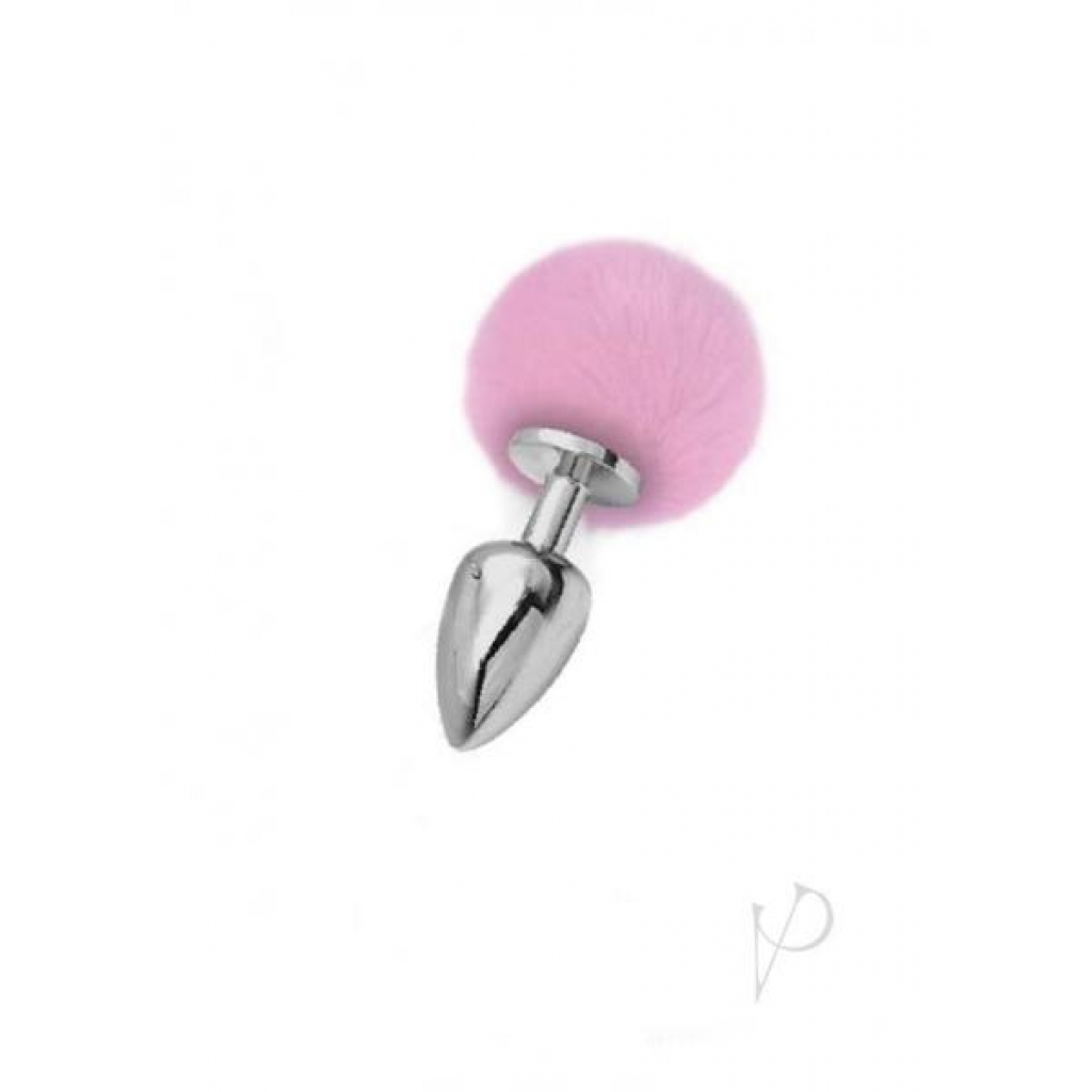 Iris Medium Silver Plug with Pink Pom Pom - Anal Plugs