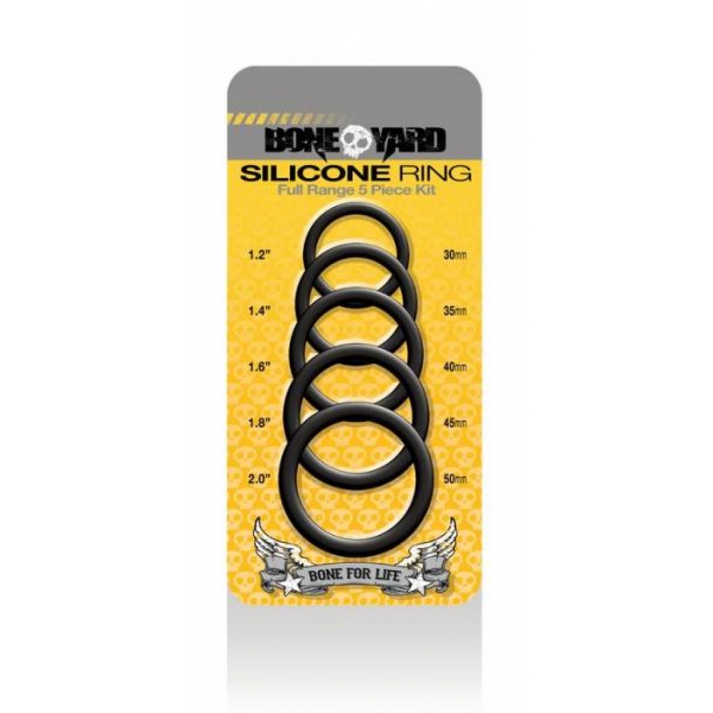 Boneyard Silicone Ring 5 Piece Kit Black - Classic Penis Rings